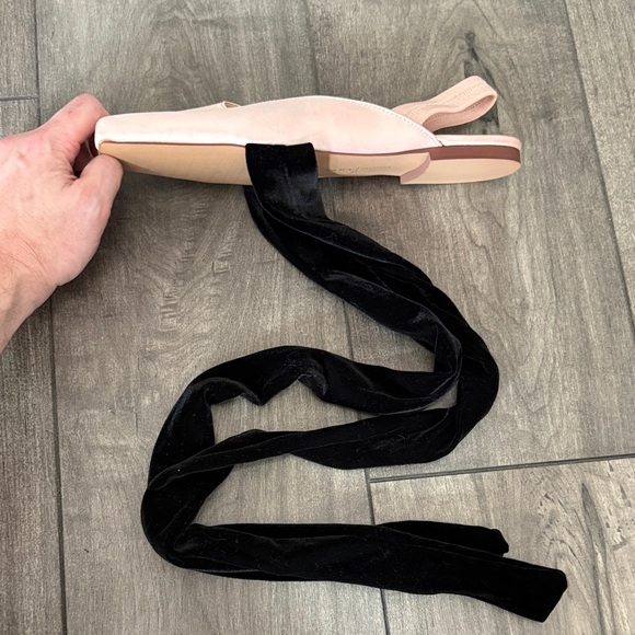 Zara Pink Satin Ballet Slingbacks with Black Ankle Tie - Picture 9 of 9